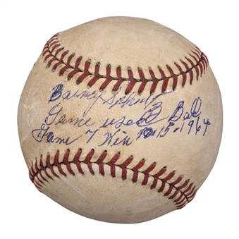 1964 World Series Game 7 Game Used Baseball Signed/Inscribed by Barney Schultz (Beckett PreCert & MEARS)